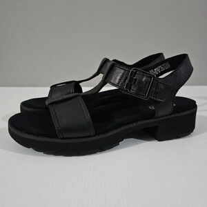 NEW Munro Mel T-Strap Sandal Womens 9 NARROW WIDTH Black Leather Lug Sole